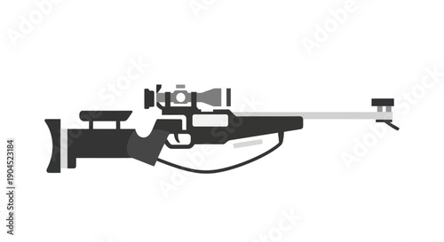 Detailed graphic illustration of a modern precision sport shooting rifle with an optical scope, designed for competitive target practice and events