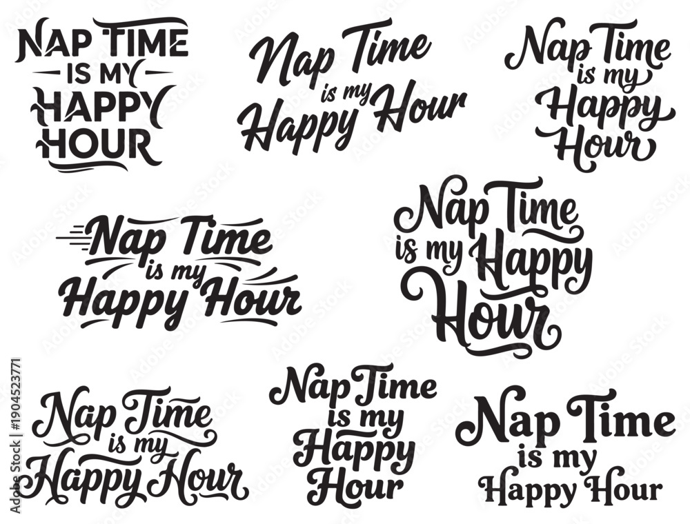 Obraz premium NAP TIME IS MY HAPPY HOUR TYPOGRAPHY SILHOUETTE