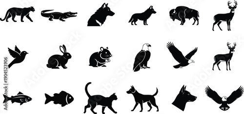 Collection of animal silhouettes featuring various species
