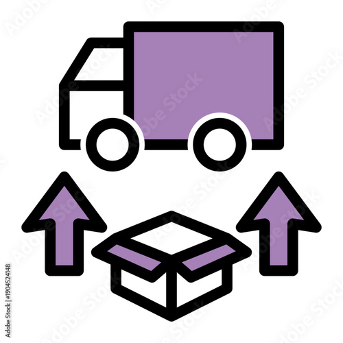 Physical act of placing cargo onto a transport vehicle for shipment (Outline Color Lineal Style)