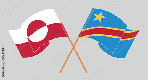 Flags of Greenland and Democratic Republic of the Congo crossed on gray background