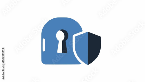 Fotografie Blue Padlock Shield Security Protection Icon.