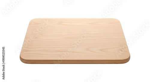 Natural Wood Cutting Board with Rounded Corners, Isolated on White Background, Kitchen Surface