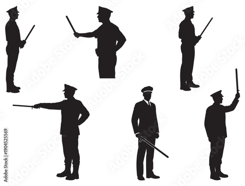 POLICE MAN WITH STICK SILHOUETTE