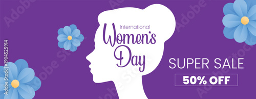 Women’s Day 8 March Social Media Cover Template Featuring Floral Background and Women Silhouette Vector Illustration for Website Header and Digital Advertising Banner