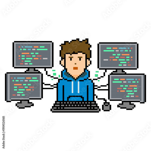 Coder Working With Four Monitors