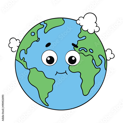 Sad cartoon planet choked by smoke, plastic seas, and factory fumes, wearing a mask and bandages, reminding us how pollution hurts Earth and why care matters.
