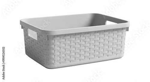 White Woven Storage Basket with Handles, Isolated on White Background, Home Organization