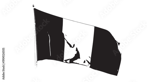 Waving pirate flag in distressed monochrome style with dramatic lighting on fabric texture for historical reenactment