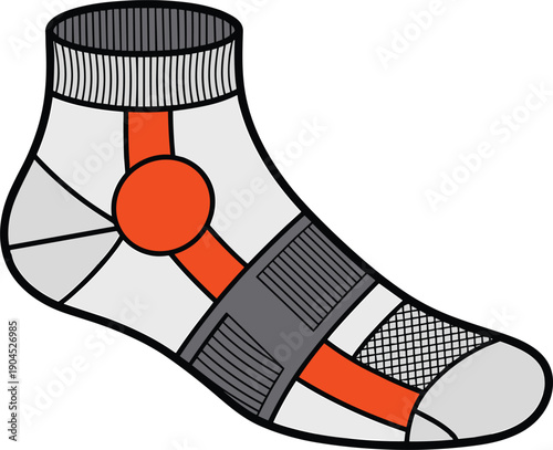 Modern ankle support sock illustration with breathable fabric, elastic straps, orthopedic design, sports injury prevention concept, medical footwear accessory isolated on white background