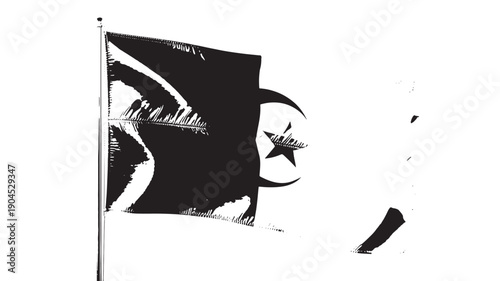 Algerian flag with distressed texture in monochrome grunge style for editorial use