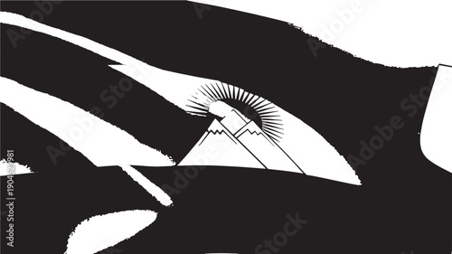 Ancient Pyramid in Dramatic Shadows with High Contrast Lighting on Abstract Desert Landscape for Historical Illustration