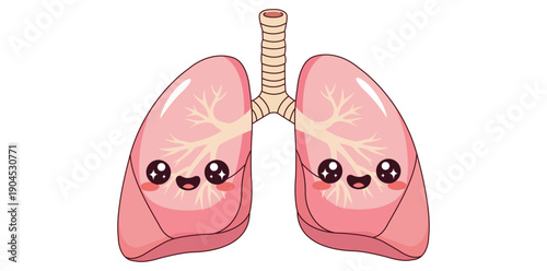 Friendly Lung Illustration: A cheerful, cartoon-style illustration of healthy lungs, complete with a smiling face. Ideal for educational materials about respiratory health and well-being.