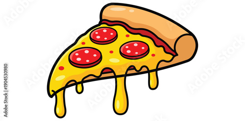 Pizza Slice Delight: A vibrant illustration of a delicious pizza slice, dripping with melted cheese, and garnished with savory pepperoni