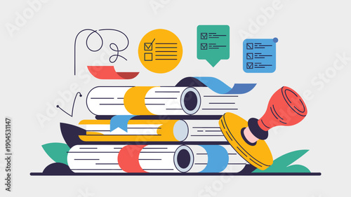 Stack of legal documents being reviewed and approved, contract validation and compliance concept