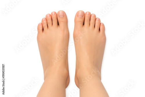 Close-up view of a pair of clean, healthy human feet with natural nails against a black background