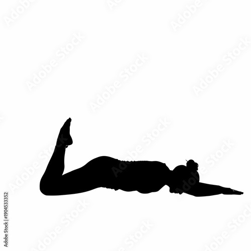 Silhouette of woman practicing dhanurasana yoga pose on white background.
