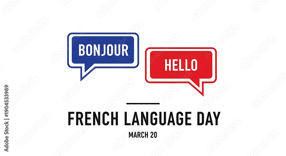 Obraz premium bonjour and hello speech bubbles for french language day on march 20 representing global communication and language education.