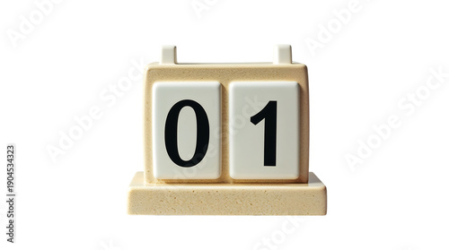 Small beige calendar flip showing 01 on transparent background