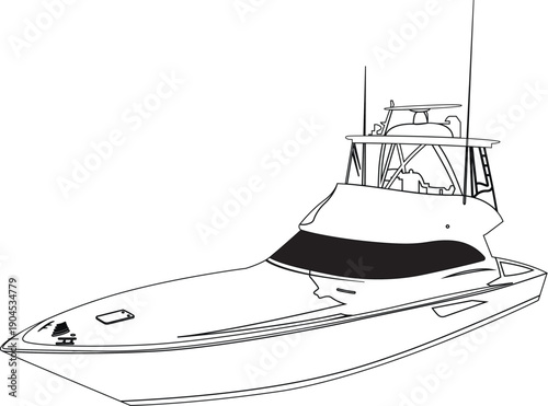 Sportfishing Yacht Line Art Illustration