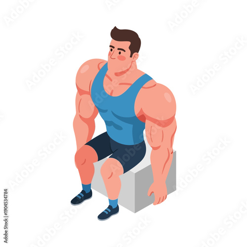 Muscular Man Performing Tricep Dips Exercise on a Bench.