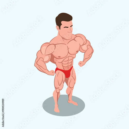 Muscular cartoon man posing in red underwear.