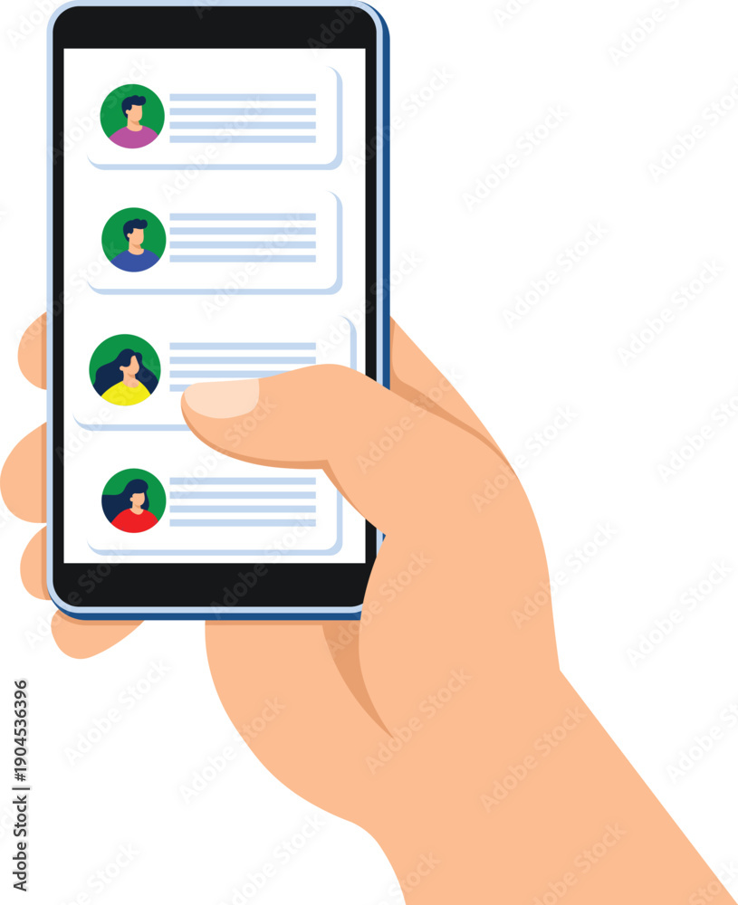 Fototapeta premium hand holding mobile sms chat employee data touch mobile device colleague