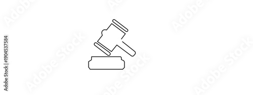 A simple black outline gavel rests upon its sounding block.