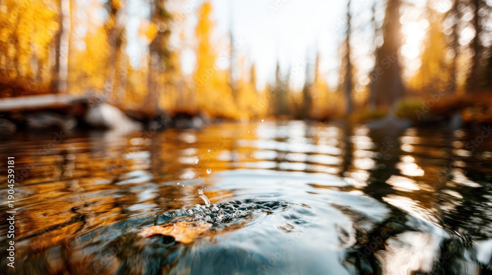 Obraz premium An ethereal image capturing the stunning reflections of autumn trees on the calm surface of a serene water pool, evoking peace and connection with nature.