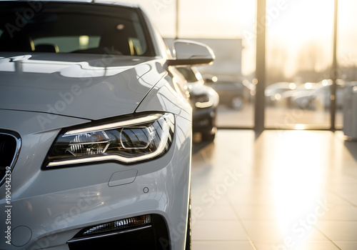 A close up shot of a bmw car in a showroom