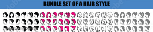 Silhouette, line art, outline, dot, dotted Diverse Collection of Human Profile Hairstyles and Silhouettes Demonstrating Various Hair Treatments and Styles