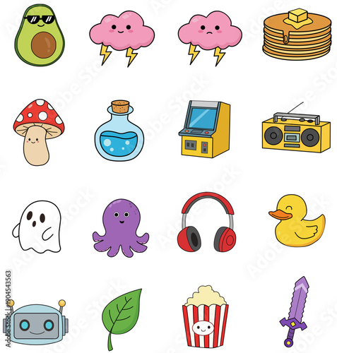 Cute Sticker Icons Set. 
