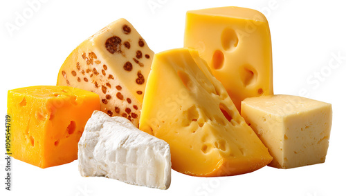 Cheese panorama, many different types of cheeses, a side view on a dark background