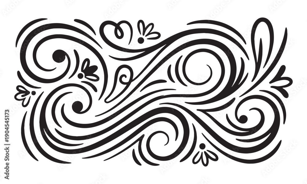 Fototapeta premium Vintage swirl ornament, black hand drawn filigree vector, elegant floral scroll border design