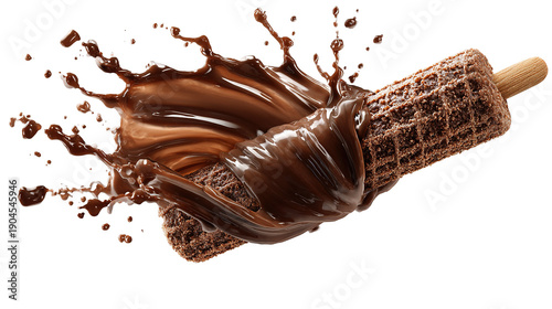 Crispy brown waffle rolls filled with smooth chocolate cream dessert stacked neatly