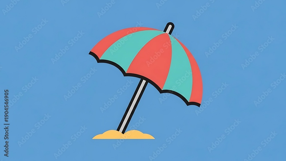 Obraz premium Colorful Beach Umbrella on Sandy Shore.
