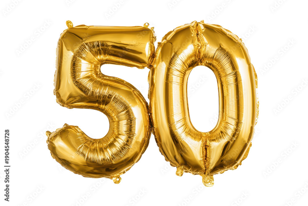 Fototapeta premium Gold balloons shaped like the number fifty for a party celebration event