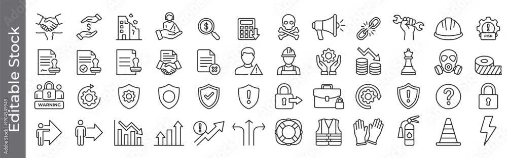Commercial Risks Symbol Risk management and safety icon set – editable outline symbols of ...