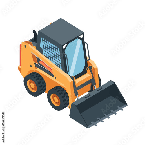 Orange Skid Steer Loader with Black Bucket.