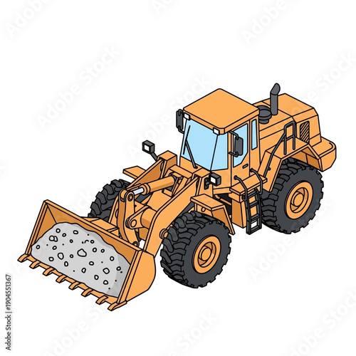 Heavy Duty Front End Loader Illustration with Large Bucket.