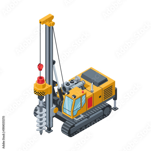 Yellow drilling rig machinery equipment for construction site.