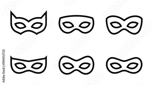 Vector illustration of six different stylized black masks with eye holes