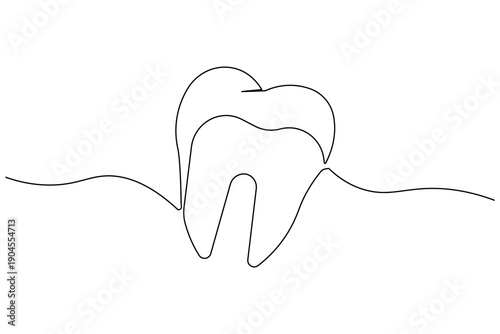Minimalist continuous one line drawing of a healthy tooth. Perfect for dental clinic branding, oral hygiene icons, and modern dentistry marketing materials.