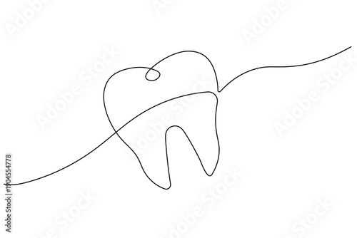 Minimalist continuous one line drawing of a healthy tooth. Perfect for dental clinic branding, oral hygiene icons, and modern dentistry marketing materials.
