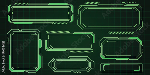 Digital Interface Elements: A collection of sleek, neon green digital interface elements, perfect for enhancing futuristic and tech-focused design projects.