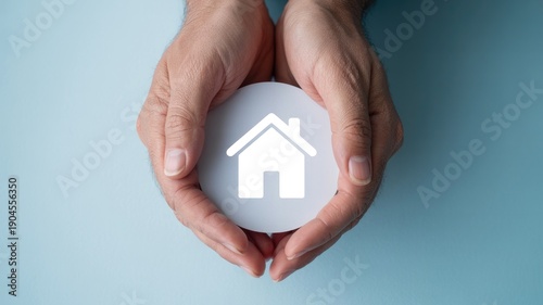Hands holding house icon symbolizing home protection and security