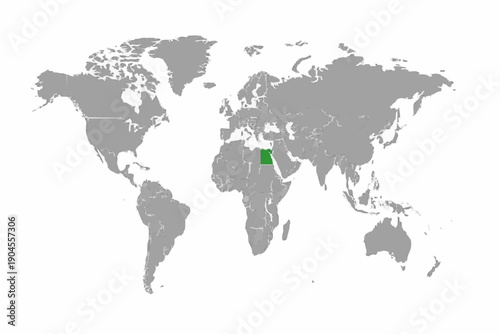 Full 2D World Map Vector with Egypt Highlighted in Gold - Minimalist North Africa Infographic Design