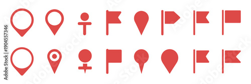 Map Marker Pointer Icon, GPS Location Flat Symbol Collection, Including Arrows and Flag Signs for Navigation, Maps, and User Interface Design – Vector.