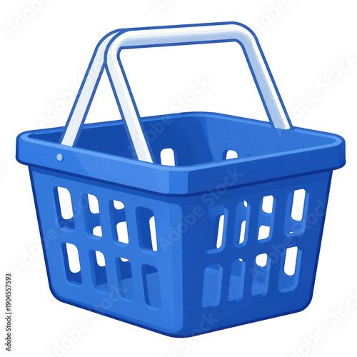 Blue plastic shopping basket holding white item