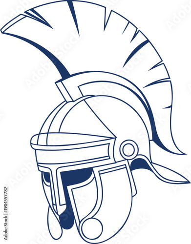 Blue outline spartan helmet with plume warrior ancient